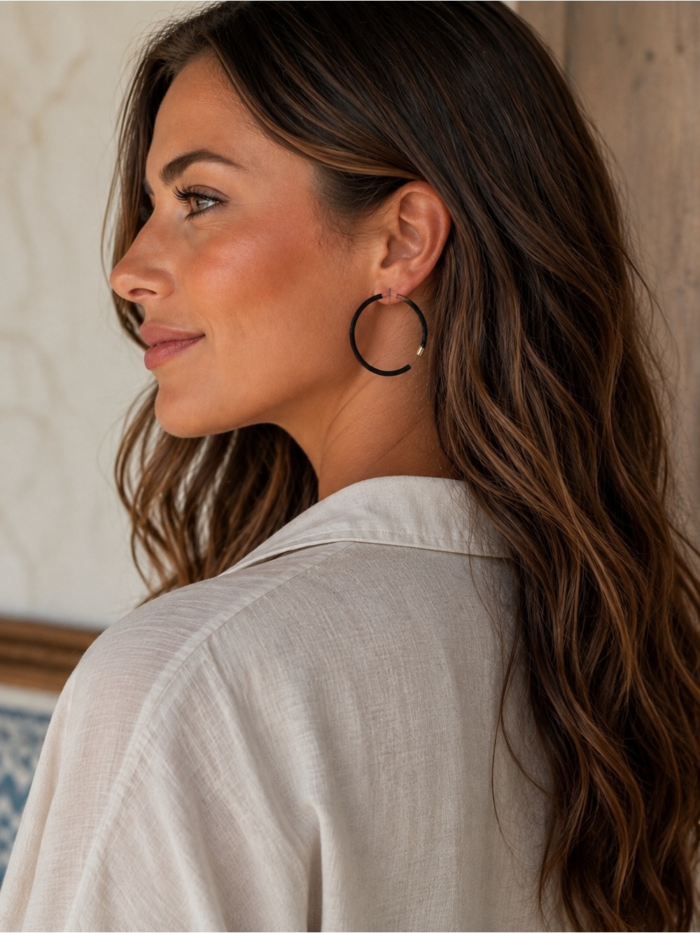 Black Hoop Earrings - Modern Minimalist Women Jewelry